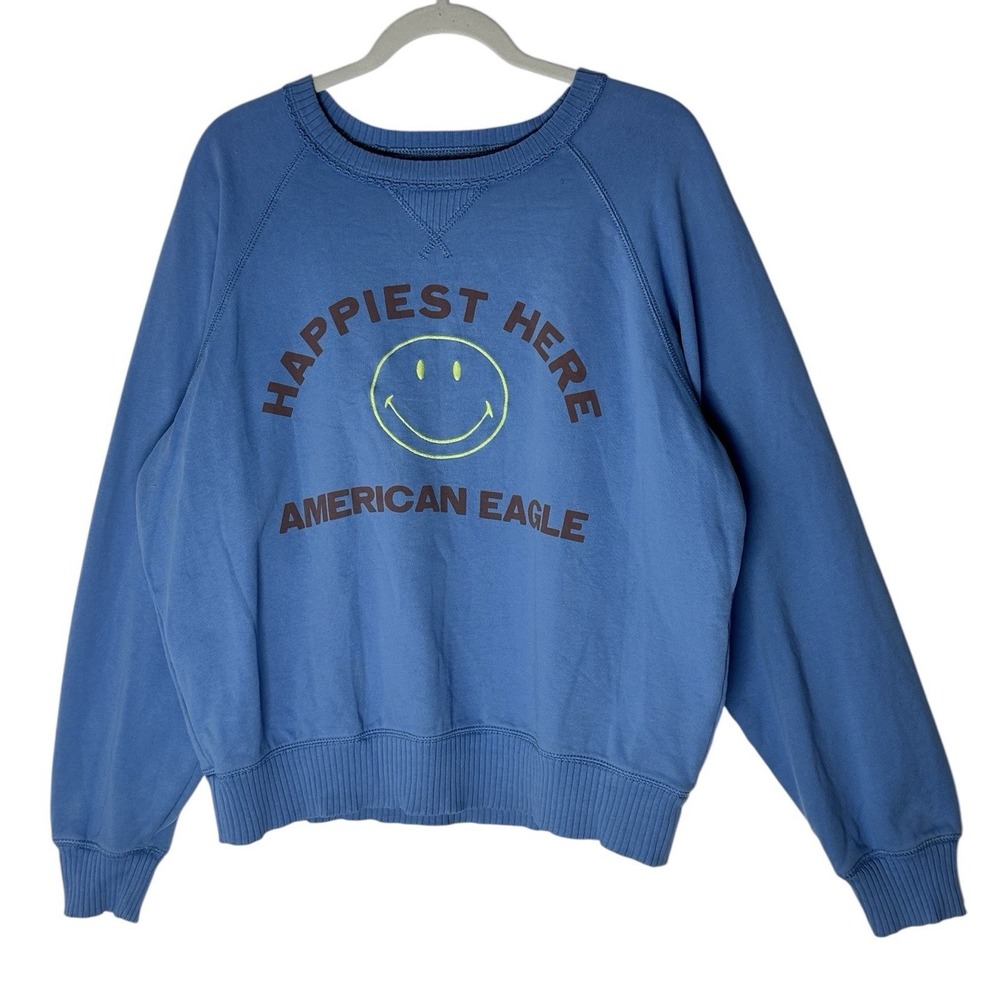 American Eagle Sweatshirt Top Women Medium Smiley Face Oversized